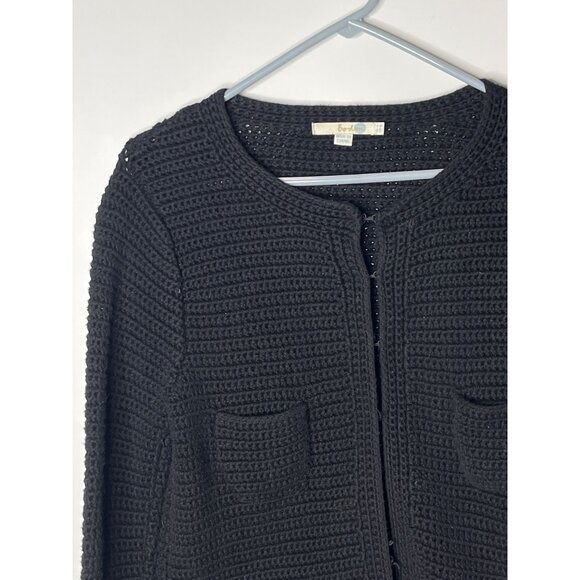 Boden Black Chunky Thick Knit‎ Sweater Jacket Cardigan Patch Pockets Size 8 - Picture 2 of 7